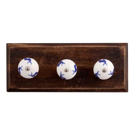 Blue Standing Rein Deer Pattern Ceramic Wooden Hooks